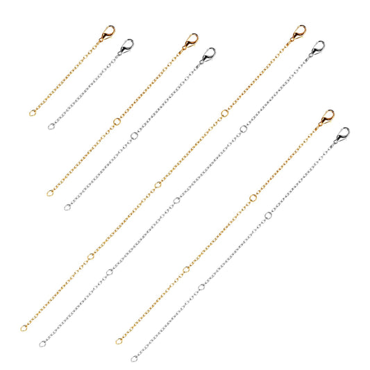 Necklace Extender Gold Siver, 8 Pieces 2/4/6/8 in Chain Extender for Necklace Stainless Steel Necklace Extender with Clasp for Women Men DIY Necklaces Bracelets Anklet Jewelry Crafts Making Supplies
