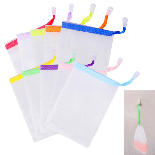 10 PCS Mesh Soap Saver Pouch Double-Layer Soap Saver Bag with Drawstring Mesh Soap Bag Bath Facial Cleanser Foaming Net Exfoliating Mesh Soap Bag for Shower Foaming Soap