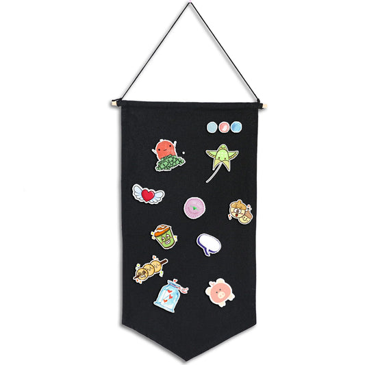 Wall Hanging Earring Holder, Pin Badge Display Canvas, Brooch Jewelry Display Stand, Pin Badge Lapel Storage Case, Wall Mount Display Banner for Earrings Jewellery Crafts Collect Showing, Black