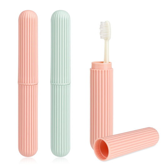 KALIONE 3 Pcs Toothbrush Storage Case, Toothbrush Travel Case, Plastic Toothbrush Case, Portable Toothbrush Protective Cover for Outdoor Home School Travel Business Trip(2 x Pink,1 x Green)