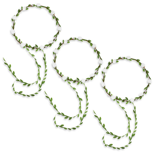 3 Pcs Flower Crown Boho Flower Wreath Artificial Floral Crown Bridal Headpiece White Rose Crown for Wedding Festival Party Vacation Photography Props