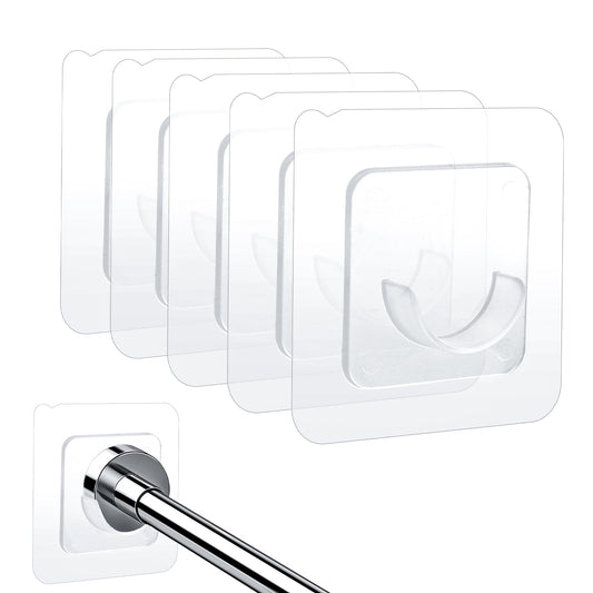 Adhesive Shower Curtain Rod Holder, 6 Pcs Transparent Shower Rod Tension Holder for Wall, No Drilling Shower Pole Holder Wall Mount Shower Curtain Brackets