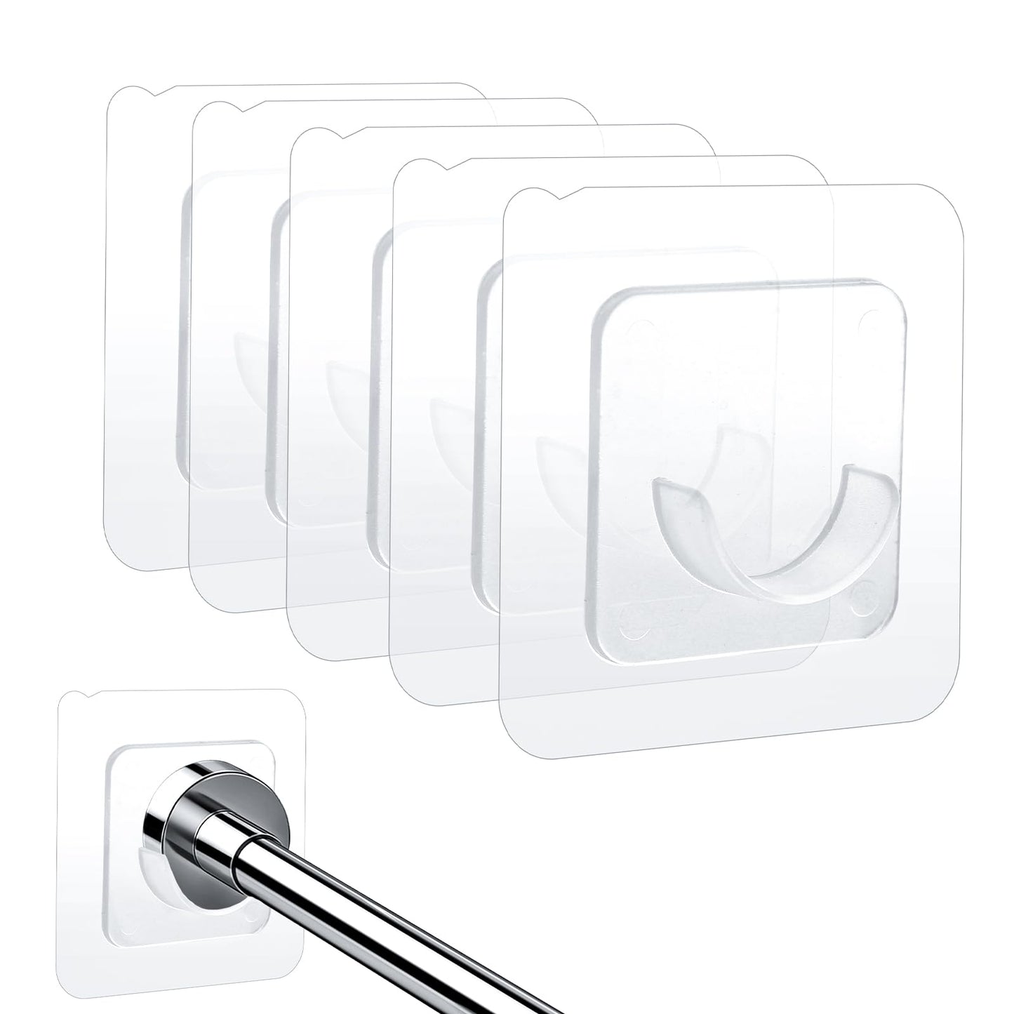 Adhesive Shower Curtain Rod Holder, 6 Pcs Transparent Shower Rod Tension Holder for Wall, No Drilling Shower Pole Holder Wall Mount Shower Curtain Brackets