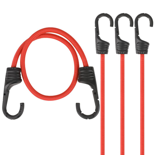 4 Pack Strong Bungee Cord Bungee Straps with Hooks, 24 Inch Bunji Cord Heavy Duty Elastic Rope Outdoor Short Cord for Luggage Tents, Rack, Camping, Bike Rack, Roof Rack Tent (Red)