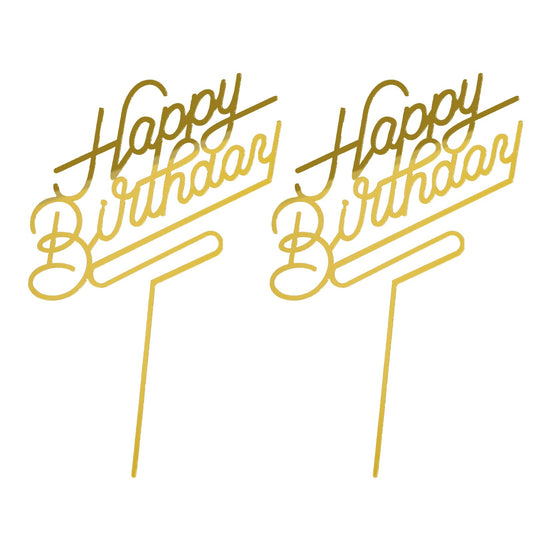 2Pcs Happy Birthday Cake Topper Acrylic Birthday Cake Topper Cupcake Toppers Decorations for Birthday Party Wedding Anniversary (Gold)