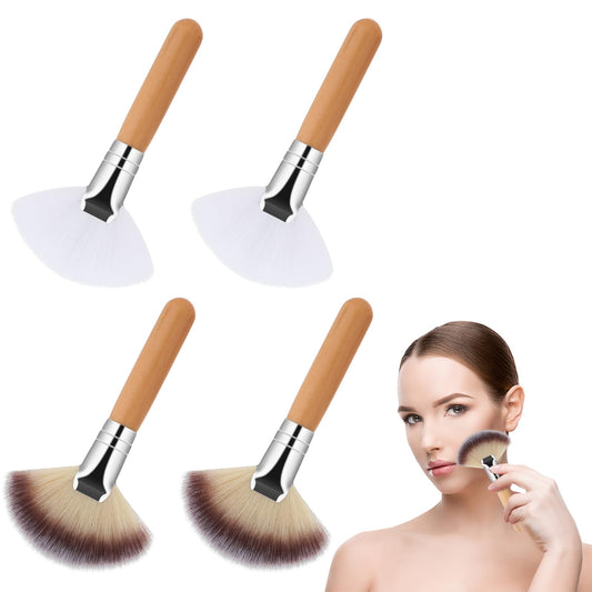 4Pcs Fluffy Facial Brushes Esthetician Fan Brush Makeup Esthetician Facial Applicator Brushes Face Makeup Tools, Soft Fan Blush Brush Bristle Face Highlighting with Handle for Powder Blush Body Brush
