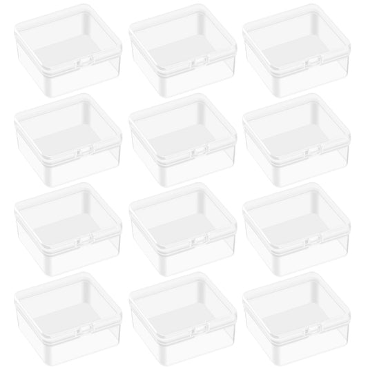 Mozeat Lens Pack of 12 Plastic Boxes with Lid, 5.5 x 5.5 cm, Small Storage Box, Transparent Mini Empty Boxes, Craft Accessories, Plastic Sorting Box for Small Beads, Jewellery, Screws