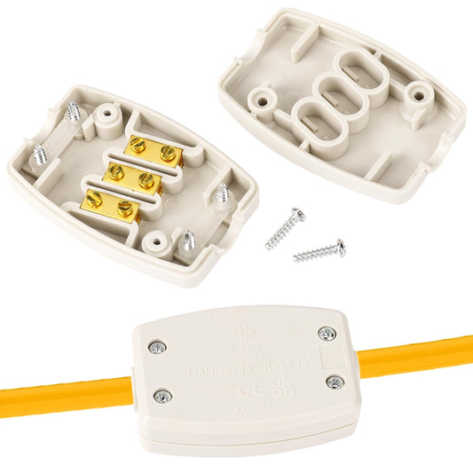 2 PCS 3-Terminal Electrical Junction Box 13A 250V White Cable Connector Box In-line Connector Wire Mains Electrical Joiner Wire Connector for Power Automotive Wiring Outdoor Lighting