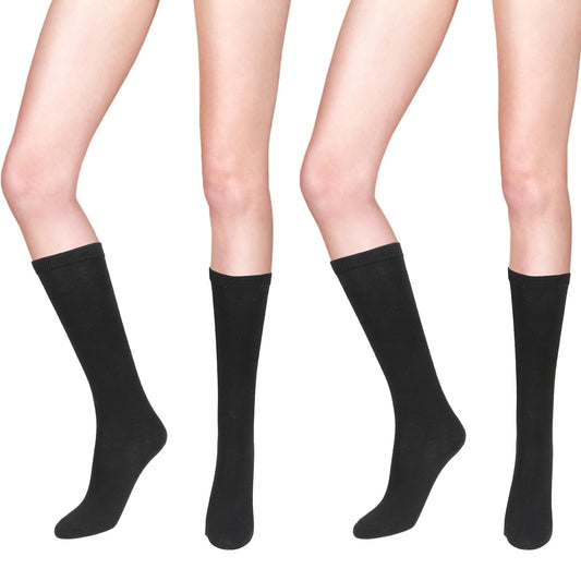 KALIONE Knee High Socks for Women, 2 Pairs Black Knee High Socks, Black High Socks, Reusable Athletic Soccer Socks, Black Tube Socks, Long Black Knee High Stockings for Women Girls, One Size