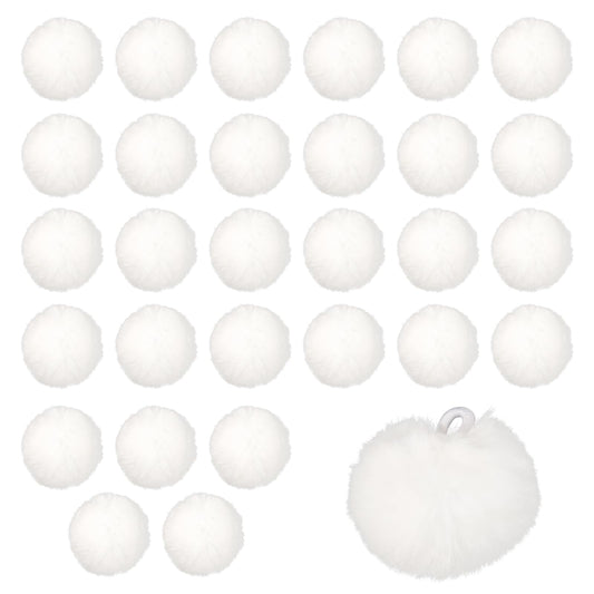 30 Pcs 3 cm Small Faux Fur Balls Soft Pom Poms Beads Pom Pom Fluffy Balls Small White Pom Poms for Crafts with Elastic Loop for DIY Crafts Costume Party Decor(White)