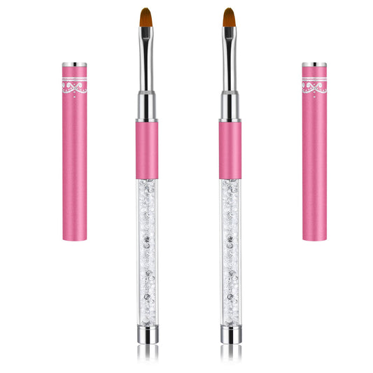 2Pcs Oval Gel Nail Brush Set Rhinestone Handle Nail Art Design Brushes Nail Drawing Pen Nail Art Clean Up Brushes Gel Brushes for Nails
