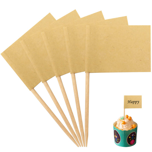 100PCS Party Food Labels for Buffet, Blank Toothpick Flags Cocktail Sticks Food Flags for Buffets to Write it On, Cupcake Toppers Cheese Labels