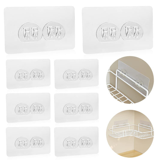 KALIONE 8Pcs Shower Shelf Adhesive Hooks Replacement, Double Hooks Shower Shelf Caddy, Adhesives Hook for Shower Caddy, Transparent Adhesive Hanging Hooks, Strong Sticker Hooks for Bath