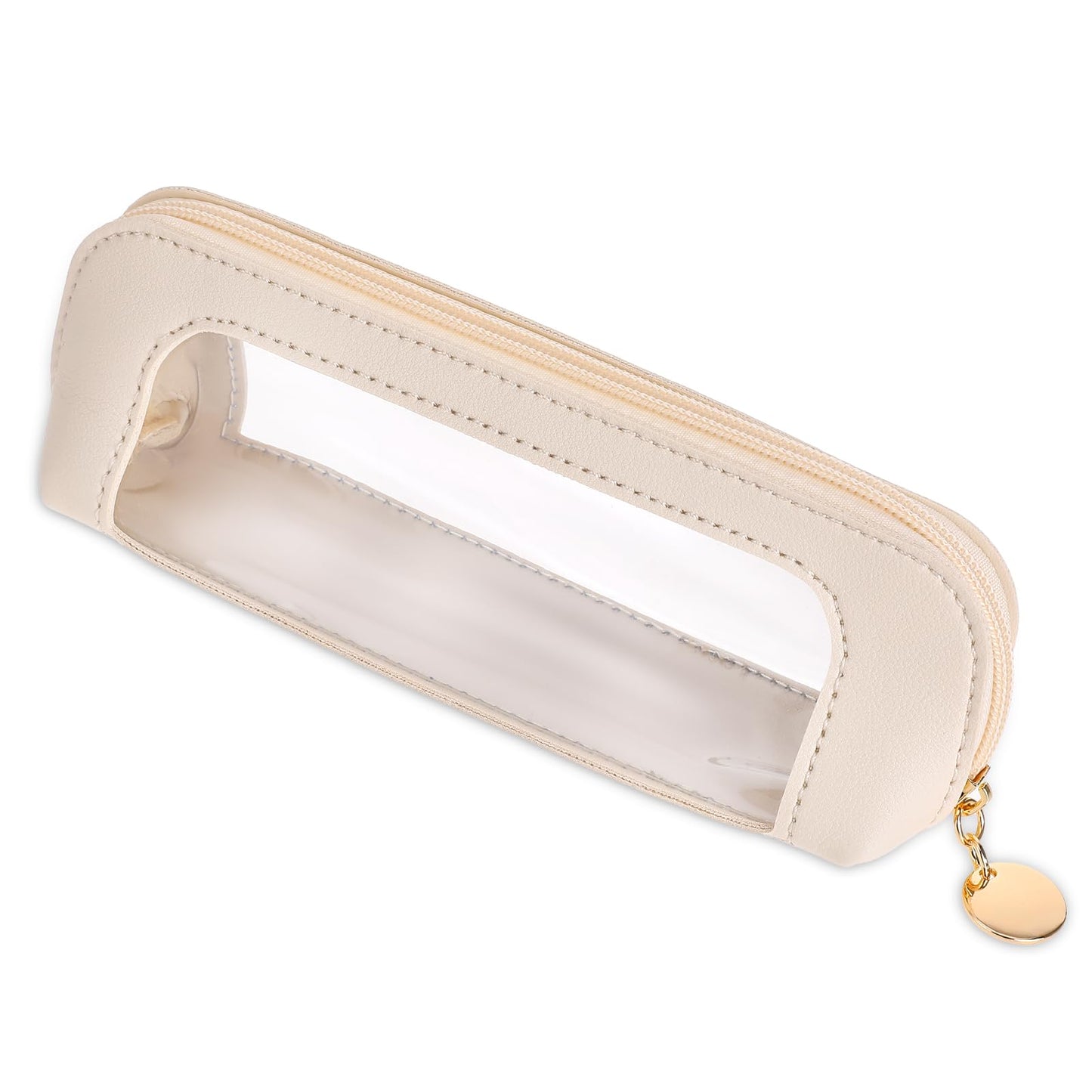 Small Clear Makeup Bag, PU Leather Travel Makeup Brush Case Portable Transparent Waterproof Cosmetic Organizer Pouch with Zipper for Women Home Travel Office Makeup Storage (Black)