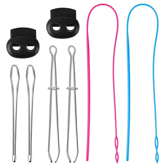 8pcs Drawstring Threader Tool Set,Flexible Drawstring Threaders Plastic Drawstring Replacement Tool 2 Pcs Metal Drawstring Threaders 2 Pcs Metal Tweezers and 2 Pcs Cord Locks for Shorts Hoodies