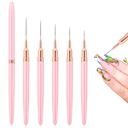 Nail Art Liner Brushes, 5Pcs 4/8/12/20/25mm Painting Nail Art Brush Set Nail Dotting Drawing Tool Nail Art Design Brush Detail Brush for Long Lines, Thin Details, Fine Drawing