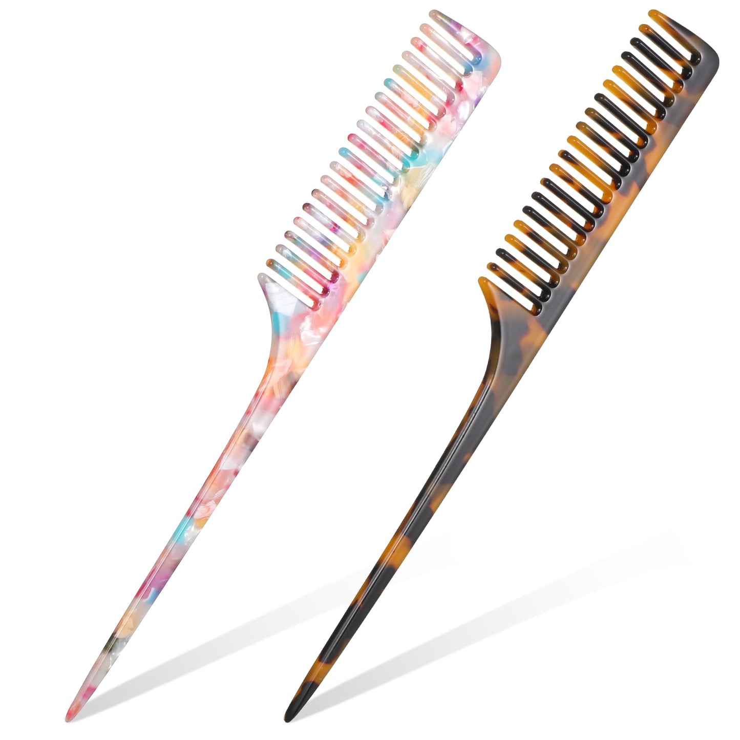 2 Pcs Rat Tail Combs for Women Parting Combs for Braiding Hair Comb with Pick Fine Tooth Pin Tail Comb for Salon Hair Stylists (Leopard Print)