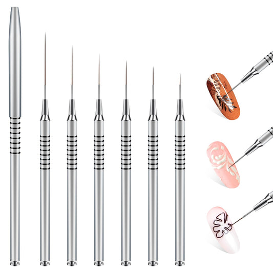 Nail Art Liner Brushes, 6Pcs 5/7/9/11/20/25mm Painting Nail Art Brush Set Nail Dotting Drawing Tool Nail Art Design Brush Detail Brush for Long Lines, Thin Details, Fine Drawing