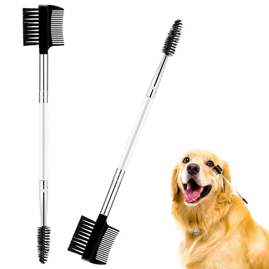 2 Pcs Dog Tear Comb Tear Stain Remover Comb Double-Head Dog Eye Brush Dog Eye Cleaning Comb Dog Eye Comb Brush Pets Grooming Comb Double-Sided for Dogs Cats (White)