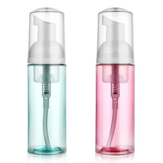 2 Pack Foam Pump Bottle Travel 50 ml/1.7 oz Small Size Mousse Foam Soap Dispenser Clear Plastic Foaming Soap Dispenser Mini Empty Refillable Pump Containers for Face Wash Lash Shampoo Skin Care