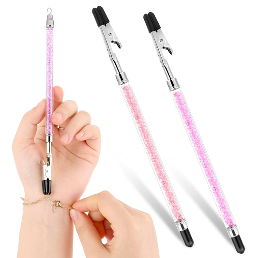 2 PCS Bracelet Helper Tool Bracelet Tool Jewelry Helper Hand Bracelet Helper to Put on Yourself Stainless Wearing Assistance Tool Fastening Hooking Equipment for Bracelet Watch Necklace, Pink Purple