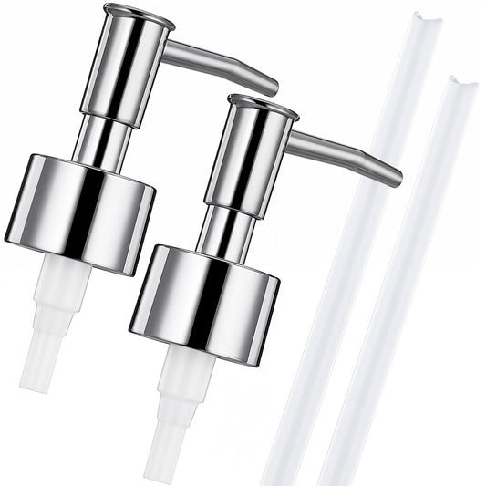 2 Pack Lotion Soap Dispenser Pump Replacement Soap Pump Dispenser Head for Liquid Soap Lotion Dispenser Pumps for Regular Mouth Plastic Shampoo Bottle (Silver)