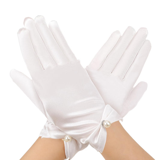 White Gloves Women, Communion Gloves for Girls Opera Gloves Satin Gloves White Princess Gloves Pure White Silk Gloves with Pearl Pendant for Women Girls Brides Wedding Opera Banquet Costume Party