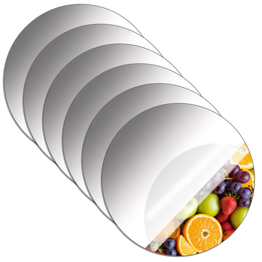 KALIONE 6 Pcs Acrylic Round Mirrors 8 Inch Mirror Trays Self Adhesive Mirror Stickers Plate Circle Mirror Trays for Crafts Small Circle Mirror for Crafts Wedding Tables Centerpieces Wall Decor