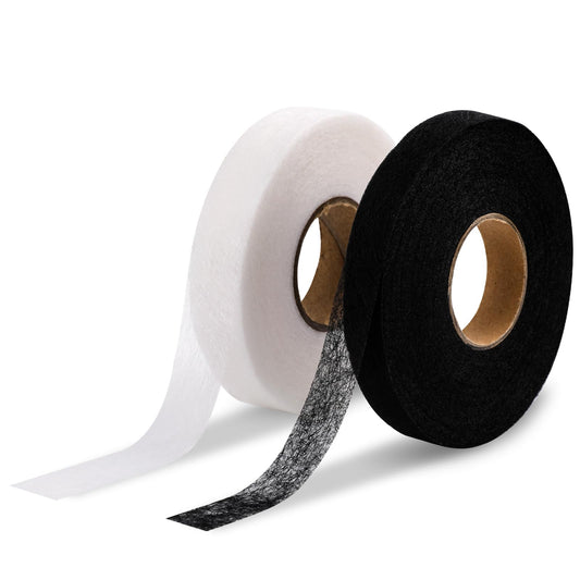 KALIONE 2 Rolls No-Sew Hemming Tape Hem Tape Iron-On Fabric Fusing Tape for Clothes Jeans Pants(Black 1.5 cm/70 yds, White 2 cm/70 yds)