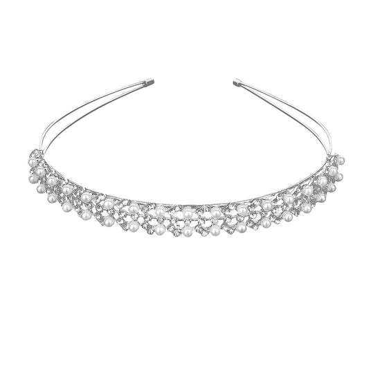 Pearl Headband Wedding Headband Bridal Headband Rhinestone Hair Piece Photography Hair Accessories Crystal Flower Crown Tiara Hair Hoop Tiara with Crystal and Faux Pearls for Bride Bridesmaid
