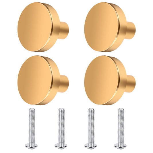 Mozeat Lens 4 Pack Gold Door Knobs Cabinet Knobs with Screws 30mm Round Drawer Knobs Flat Furniture Knobs Kitchen Cupboard Knobs for Wardrobe Closet Vanity Units