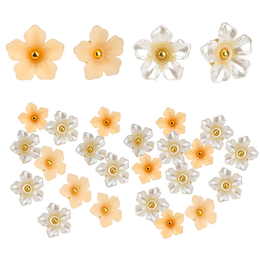 30 Pcs Resin Flower Buttons 13MM Sewing Buttons for Knitting Cardigans DIY Handmade Sewing Crafting Decoration, 15 Pearl White & 15 Beige