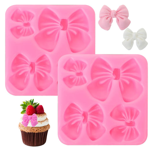 Pack of 4 Bows Chocolate Mould, Pink Fondant Moulds, Mini Silicone Mould, Bowknot Cake Pop Mould, DIY Baking Cake Decorating Tools for Sugarcraft, Cupcake Topper, Craft Projects Baking