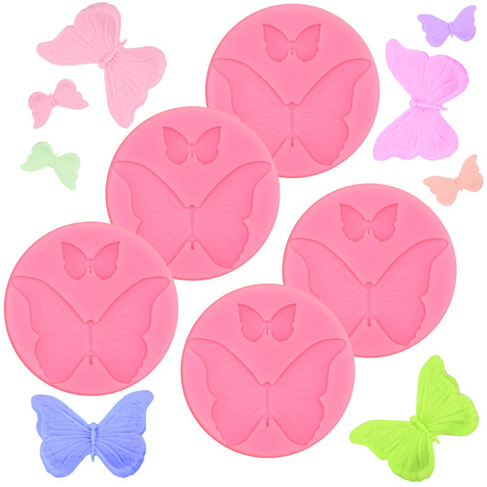 Hariendny Pink Silicone Butterfly Molds (5 Pcs) - Soft, Flexible, Durable Molds for Food Preparation, Baking and Crafting Projects