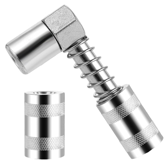 90 Degree Grease Coupler Adapter Silver Grease Fittings Grease Tips Lock and Lube Grease Coupler Grease Fitting Tool Grease Coupler Adapter with Sleeves for Auto Truck Industrial Use