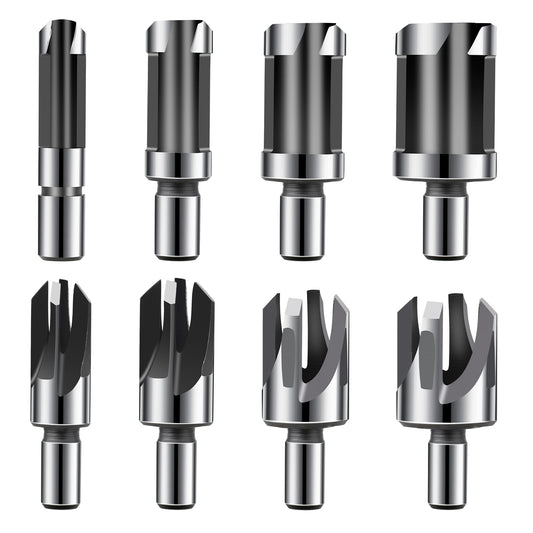 8 PCS Wood Plug Cutter Set, Wood Cutting Tool Straight and Tapered Plug Cutter Set Wood Plug Cutters for Woodworking Tenon Cutter Four Sizes Plug Cutter Tool for Daily Repairs