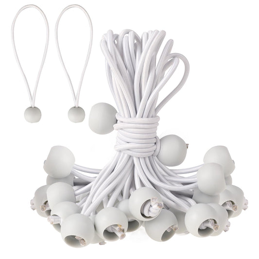 20Pcs Bungee Cord with Balls, 6 Inch White elastic cord Elastic Strap, Heavy Duty Bungee Cord with Balls, Tie Down Strap for Camping, Tents, Golf Net, Soccer Goals, Indoor Outdoor Bungee Cord