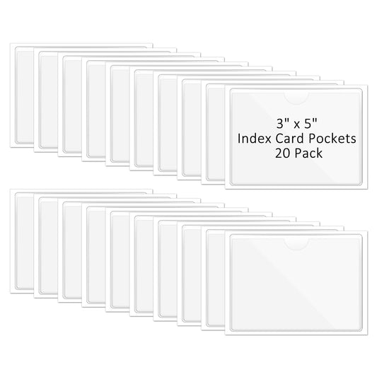 20 Pcs 3" x 5" Self Adhesive Index Card Pockets Clear Adhesive Pockets Sleeves with Top Open for Loading Plastic Labels Holders for Organizing, Storage Bins, Library Card, Totes, Shelves
