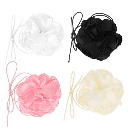 KALIONE Flower Choker Necklace Pack, 4 Pieces Rose Flower Choker Necklaces Adjustable Floral Choker Necklace Jewelry Accessories for Women Girls Birthday Tea Party Weddings
