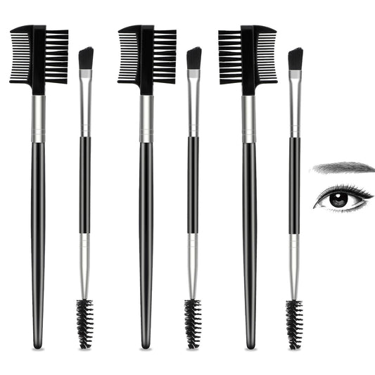 Eyebrow Brush, 6 Pcs Dual-Ended Eyelash Comb Portable Travel Size Eyelash Separator Eyebrow Spoolie Professional Makeup Tools for Modifying Eyebrows and Eyelashes (Black)