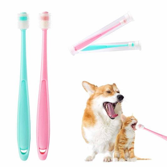 2 Pack Small Dog & Cat Toothbrush,360 Degree Soft Silicone Pet Toothbrush Cat Dental Care Dog Oral Hygiene Deep Clean Pet Teeth Cleaning Kit