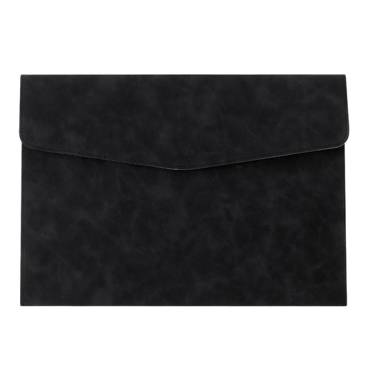 Black PU Leather Folder, A4 Document Wallet Portfolio, File Organizer Filing Envelope Case, Waterproof File Folder Case Organizer with Invisible Snap Closure