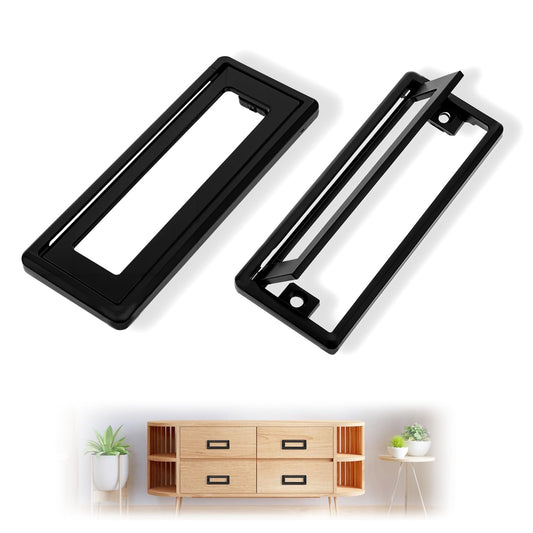 2 PCS Black Square Recessed Flush Door Pull, Zinc Alloy Recessed Pull Handle Metal Trap Door Recessed Pull Handles Flat for Sliding Barn Door Square Pulls Cupboard Access Door Toolbox Cabinets Drawers