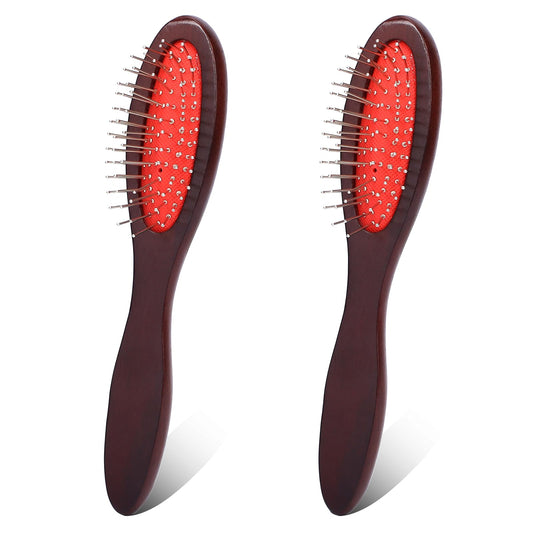 Wig Hair Brush, 2 Pake Wig Hair Brush Small Wire Cushion Brush with Stainless Steel Bristles and Wood Handle Metal Tooth Comb Scalp Massage Brush Professional Hair Extension Brush for Women