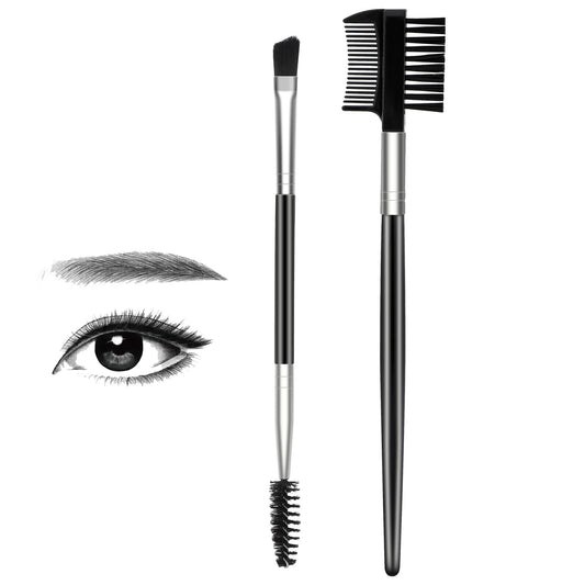 Eyelash Comb, 2 Pcs Dual-Ended Brow Brush Portable Travel Size Eyelash Brushes Professional Angled Eye Brow Brush Eyelash Separator Tool Makeup Grooming Tool for Women Eyelashes Extension (Black)