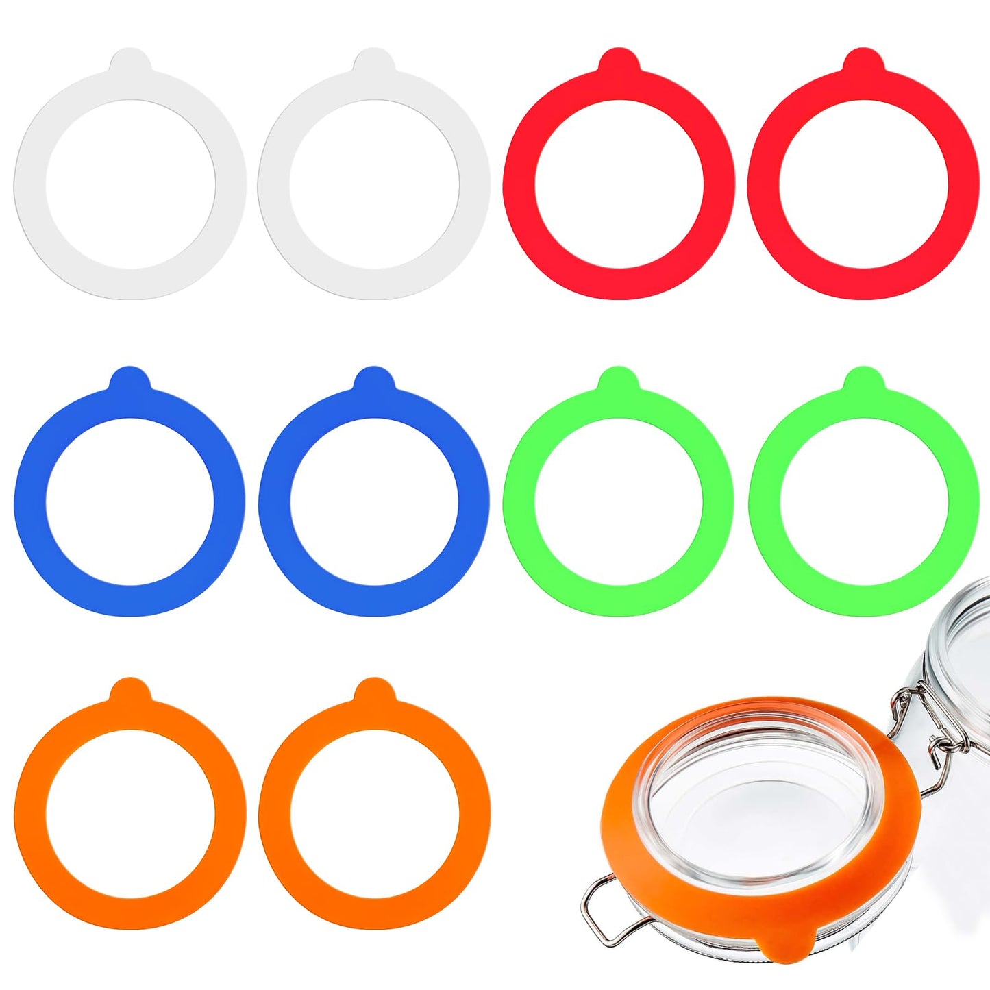 10 PCS 3.75" Rubber Seals for Glass Jars, Silicone Gasket Replacement for Mason Jars, Airtight Leakproof Gaskets Rubber Gasket Rings for Regular Mouth Canning Jar (5 Colors)