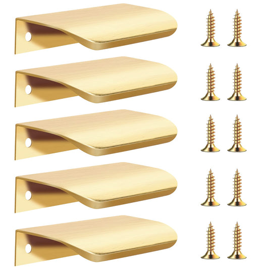 KALIONE 5 Pack Gold Finger Edge Pulls for Cabinets Gold Handles for Drawers Aluminum Drawer Pulls Gold Kitchen Cabinet Handles Concealed Tab Pulls for Closet Door 3.15inch 80mm Brushed Brass