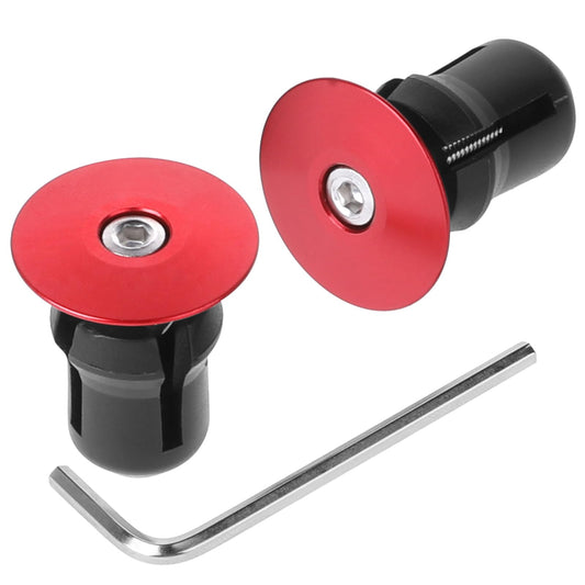 Handlebar End Caps, 2pcs Aluminum Bicycle Bar Ends with 1 Wrench Red and Black Handlebar End Plugs for Mountain Bike Electric Car Scooters Off Road Motorcycles