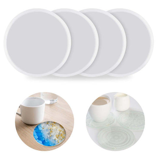 KALIONE 4 Pieces Coaster Silicone Molds, 4.2 Inches Round Coaster Resin Molds Small Silicone Casting Coaster Molds for Epoxy Resin Coaster DIY Crafts Decorations Making Supplies