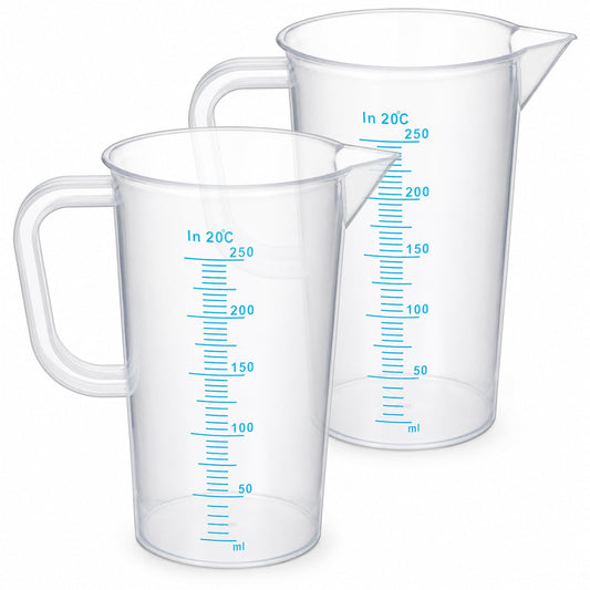Plastic Measuring Cup, 2 Pcs 250ml PP Graduated Beaker Transparent Liquid Measuring Pitcher with Handle for Lab Home Kitchen Baking Cooking Mixing